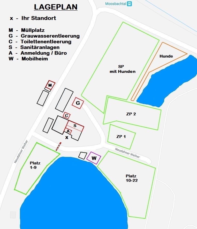 Lageplan des Campingplatzes Neudahner Weiher